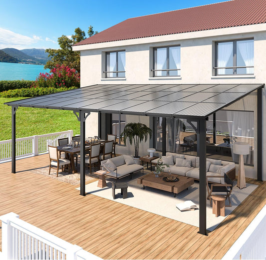 AECOJOY 12' x 20' Hardtop Gazebo Outdoor Aluminum Pergola For Garden, Patio, Backyard-Gray