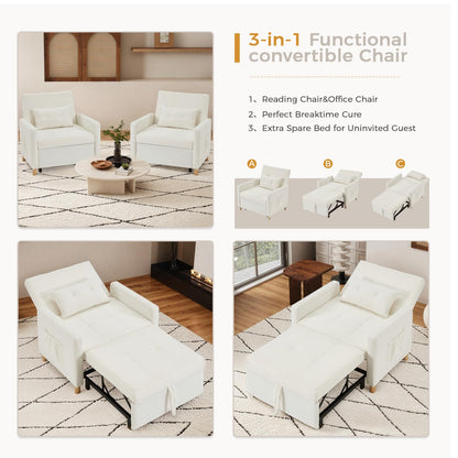 YODOLLA 31.5'' 3-in-1 Sleeper Sofa Bed Chair,Pull Out Couch for Living Room,Lounge Chair Indoor in Teddy Wihte