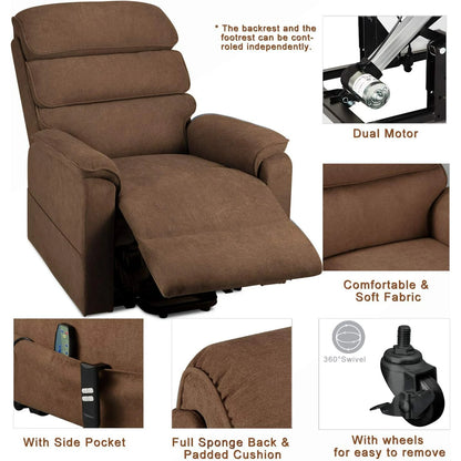 YODOLLA Dual Motor Power Lift Recliner Chair for Elderly with Massage and Heat, Electric Lounge Chair Lift Assist Single Sofa - Coffee