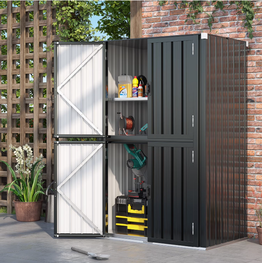 AECOJOY 46.4" Big Storage Cabinet Metal Organizer with Doors and Shelves for both Indoor/ Outdoor, Patio Storage Building for Outside& Garden in Dark Gray