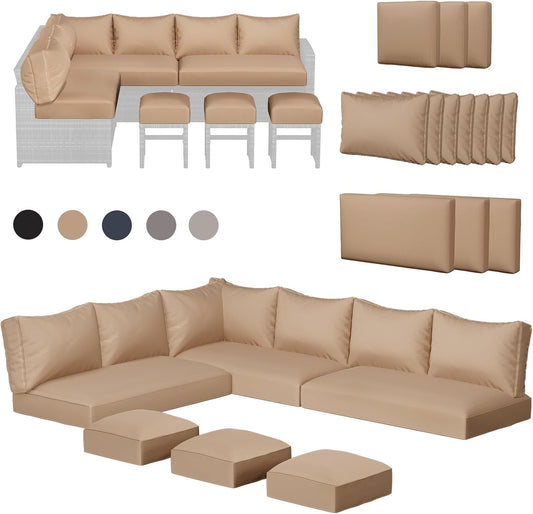 AECOJOY Outdoor Cushions, 4 inch Patio Cushions for Outdoor Furniture, Replacement Cushions Fits 7-Seats Sectional Rattan Conversation Set, Splashproof, Memory Foam Cushions and Covers in Beige
