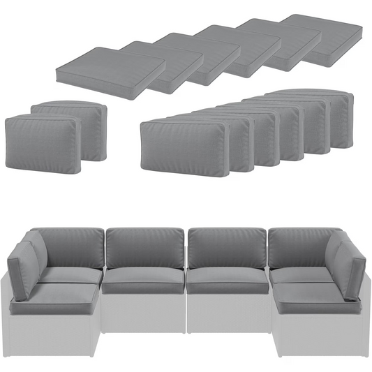 AECOJOY Patio Furniture Replacement Cushions for 7 PCS Outdoor Sectional Sofa, Zippered Washable Seat and Back Cushion Slipcovers, Gray