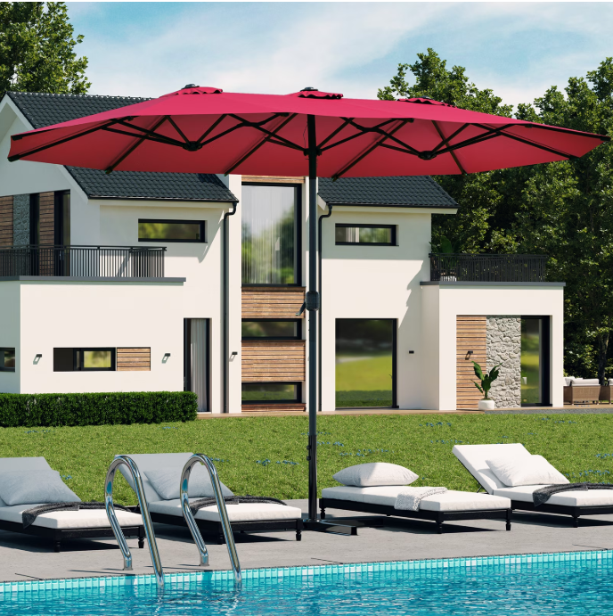 YODOLLA 15 Ft Patio Double Sided Umbrella Large Outdoor Umbrella - Red