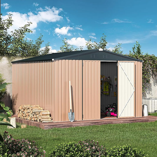 YODOLLA 10 x 10 ft. Outdoor Metal Storage Shed with Sliding Roof & Lockable Door