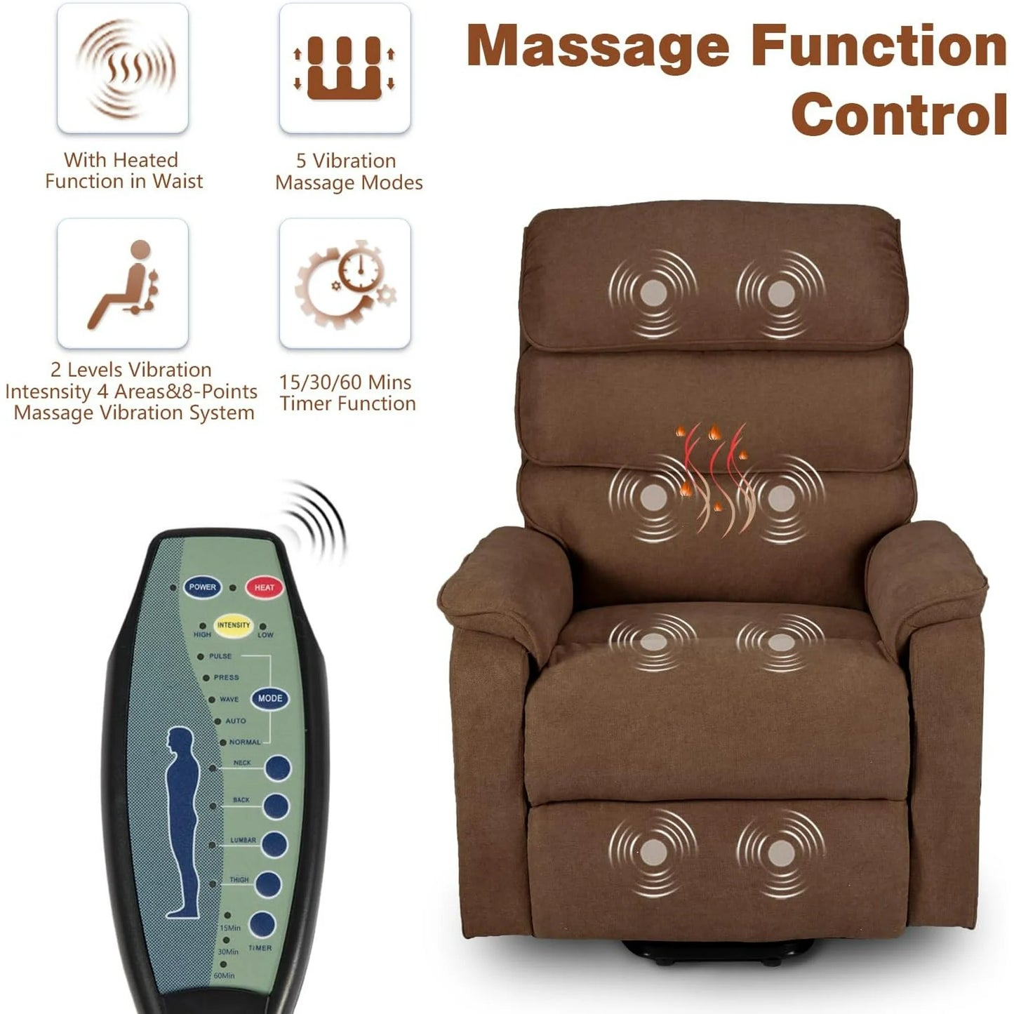 YODOLLA Dual Motor Power Lift Recliner Chair for Elderly with Massage and Heat, Electric Lounge Chair Lift Assist Single Sofa - Coffee