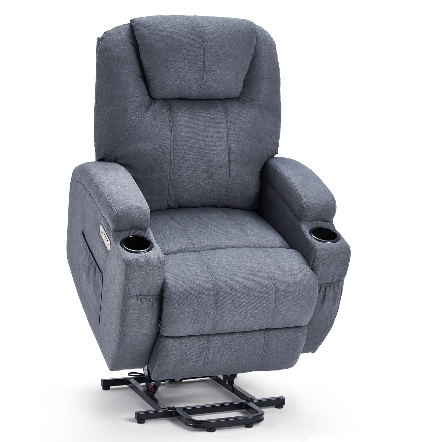 YODOLLA Power Lift Recliner Chair for Elderly, Electric Lift Chair Sofa with Side Pockets, USB & Type-C Ports, Blue, Fabric