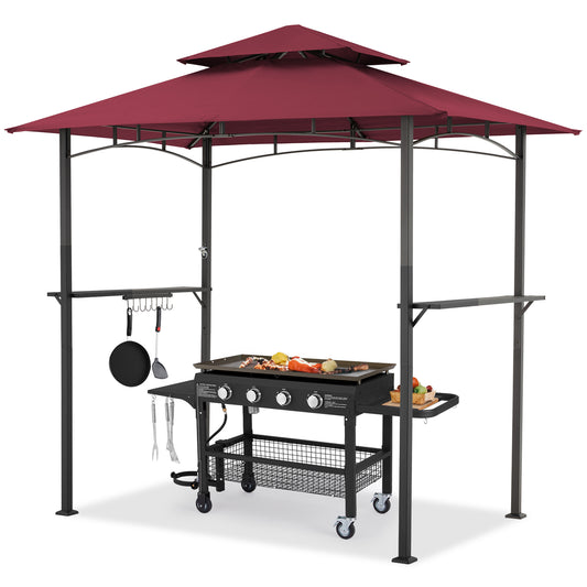 AECOJOY 8' x 5' Outdoor Grill Gazebo with Vented Top, Double Tier BBQ Canopy Gazebo-Red