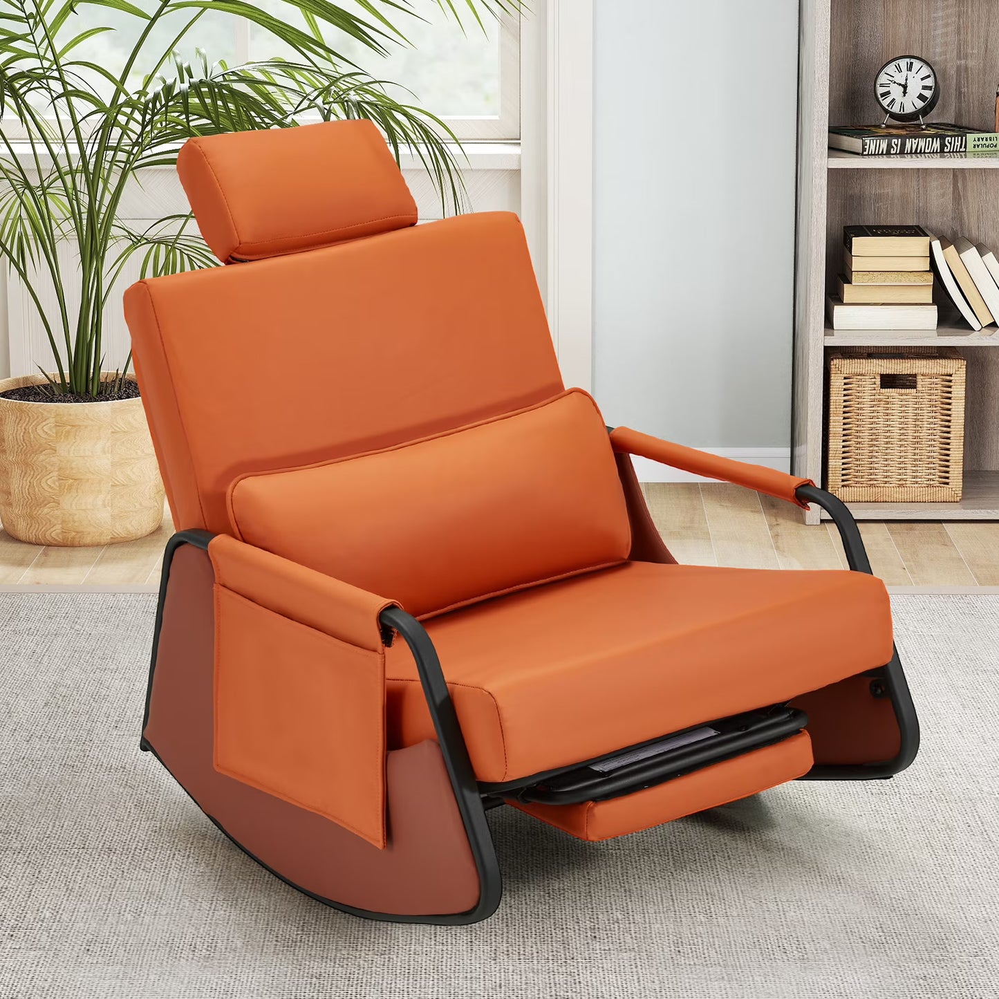 YODOLLA Rocking Accent Chair with Pull-out Footrest , Glider Recliner 3-Position Adjustable Backrest with Side Pocket , Teddy Fabric White