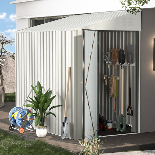 AECOJOY 4' x 6' Metal Storage Shed, Lean-to Design and Lockable Door for Garden, White