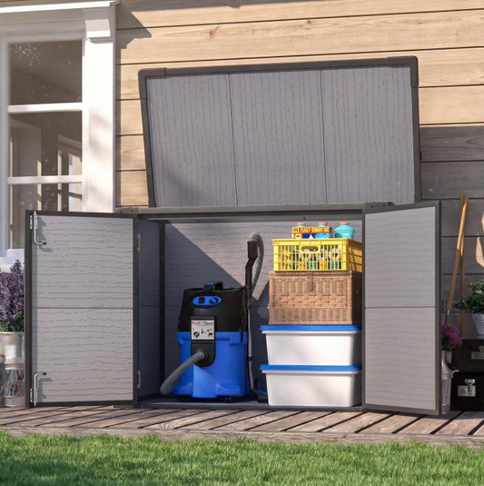 YODOLLA 23 Cu. Ft Outdoor Resin Storage Shed with Floor Wateproof Small Plastic Cabinet Heavy Duty Patio Storage Building for Tools& Garbage Can