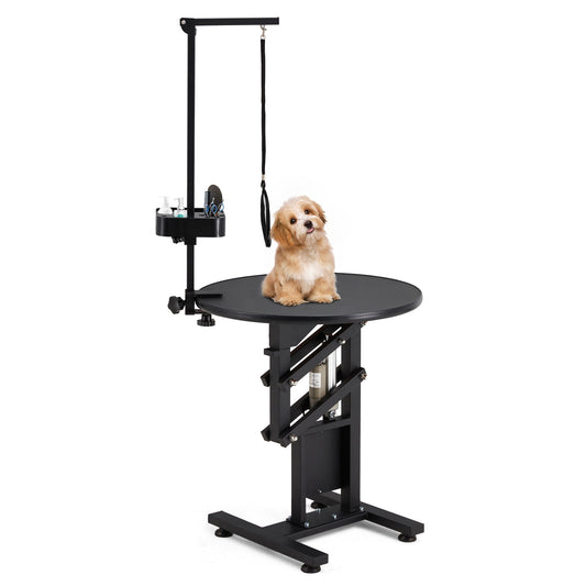 YODOLLA Electric Lift Dog Grooming Table With 24" Rotating Desktop Pet Grooming Table with Foldable Arm For Dogs at Home Tool Organizer and Wired Remote, Black