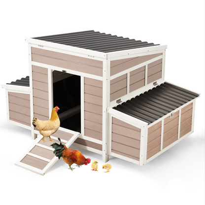 YODOLLA Chicken Coop 56" Large Wooden Chicken Hutch with 6 Nesting Boxes Outdoor Hen House Chicken Cage w/Ramps, Removable Tray for Easy Cleaning, Brown