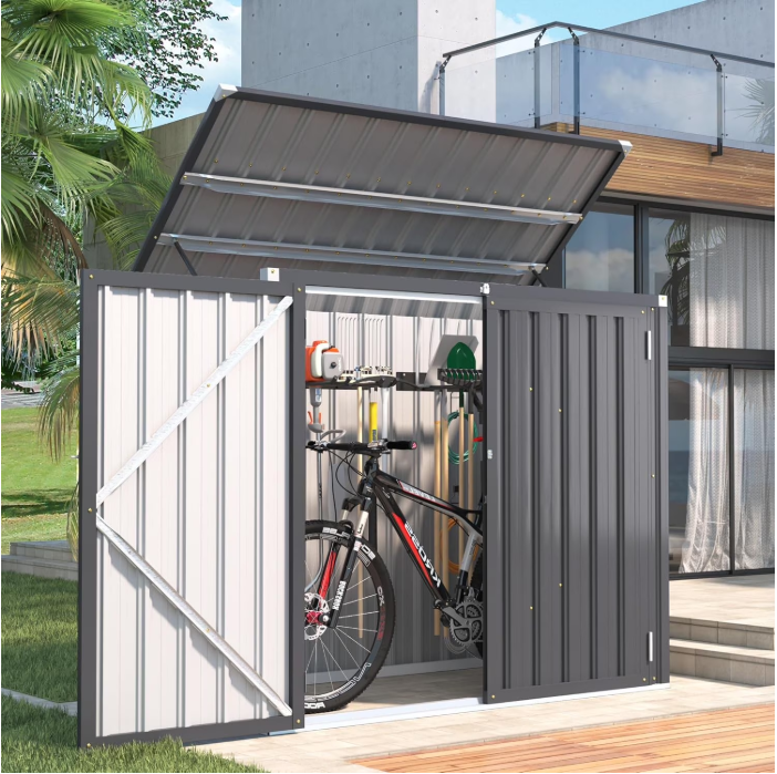 YODOLLA Outdoor Trash Can Storage Shed, 46 Cu.Ft Outside Garbage Can Storage Shed, Dark Grey Outdoor Horizontal Storage Cabinet Waterproof, Bike Sheds & Outdoor Storage Clearance