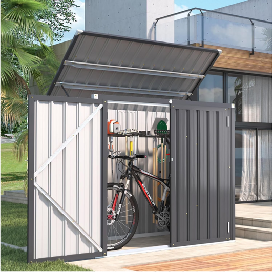 YODOLLA Outdoor Trash Can Storage Shed, 46 Cu.Ft Outside Garbage Can Storage Shed, Dark Grey Outdoor Horizontal Storage Cabinet Waterproof, Bike Sheds & Outdoor Storage Clearance