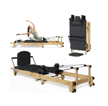 YODOLLA 92" Pilates Reformer,Foldable Wooden-Look Pilates Machines for Gym in Black