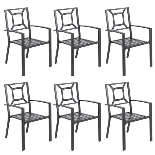 YODOLLA Set of 6 Outdoor Patio Dining Chairs, Arm Chairs with Heavy-Duty Metal Frame for Poolside, Backyard, Balcony, Garden, Porch, Black