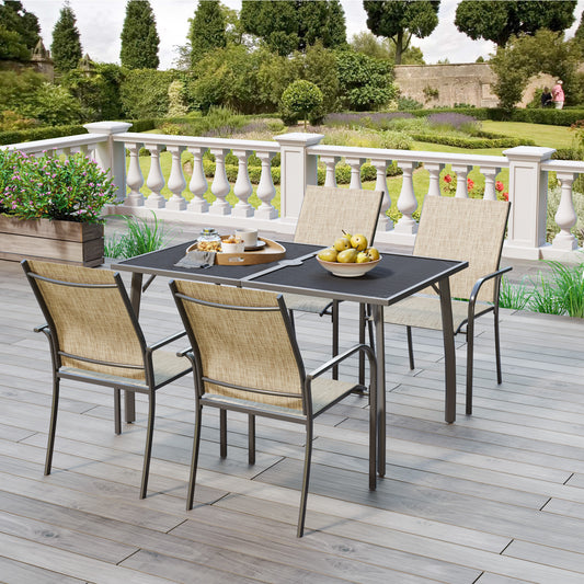 AECOJOY 5-Piece Patio Metal Dining Set with 4 Stackable Chairs-Dark Gray
