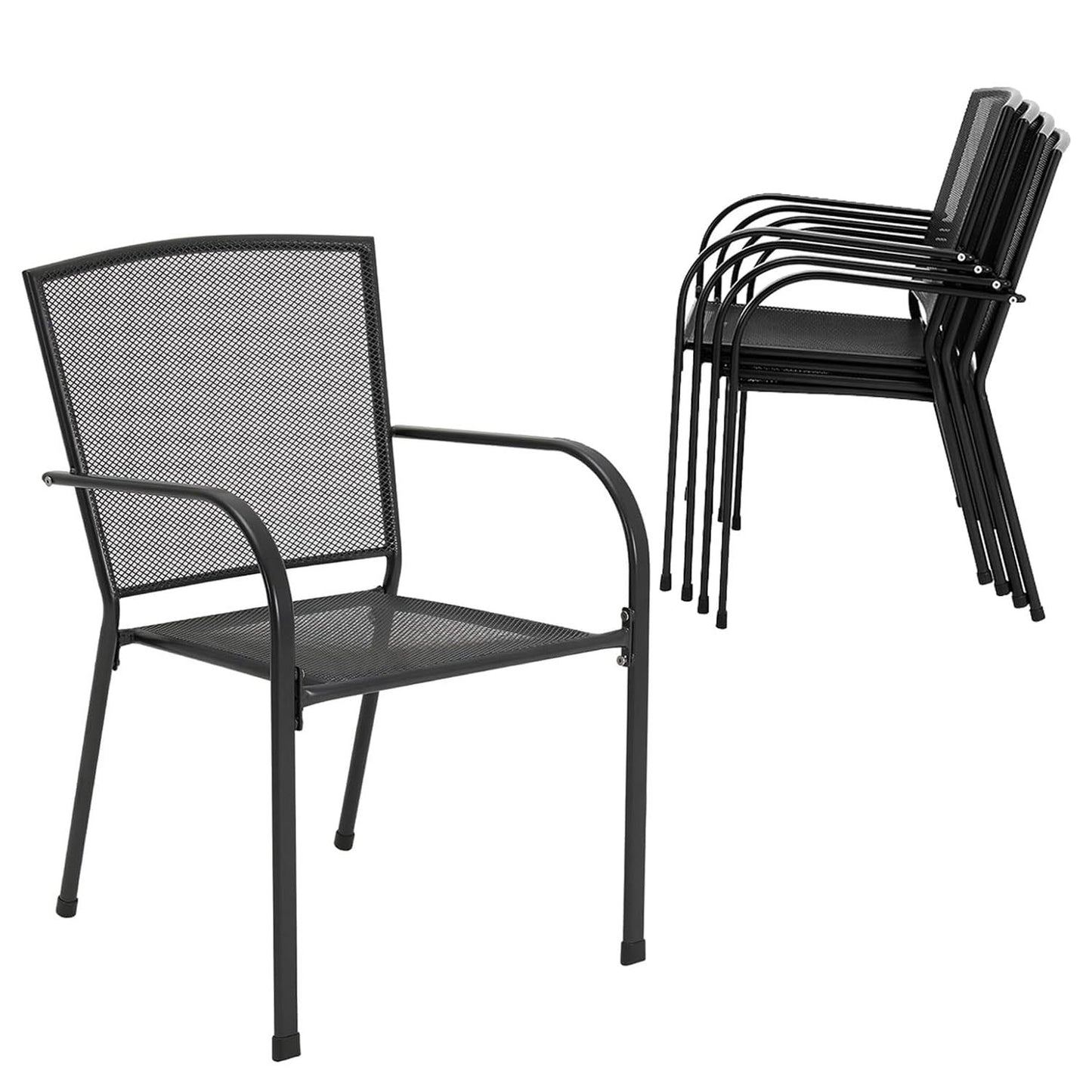 AECOJOY Outdoor Patio Metal Dining Chairs, Stackable Armchairs - Set of 4 in Gray