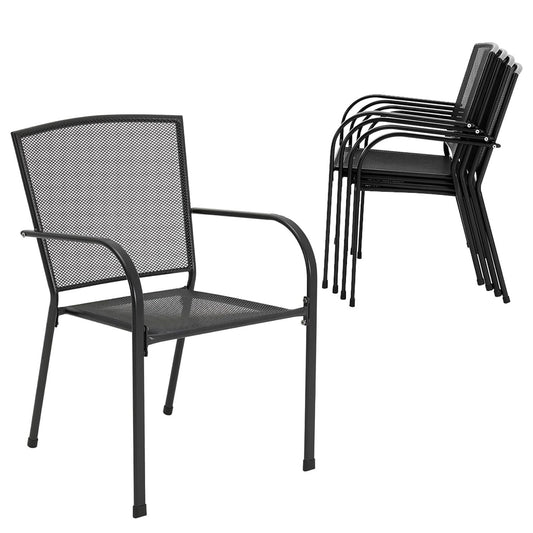 AECOJOY Outdoor Patio Metal Dining Chairs, Stackable Armchairs - Set of 4 in Gray
