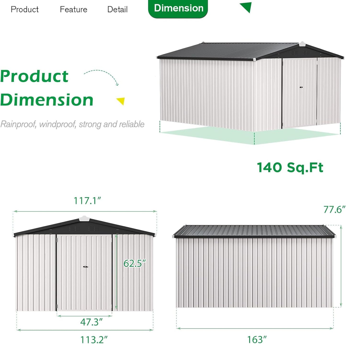 YODOLLA 10' x 14' Outdoor Storage Shed with Lockable Door Patio Metal Garden Storage Building in White for Garden, Outside& Backyard