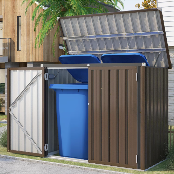 AECOJOY 46 Cu ft. Outdoor Trash Can Storage Shed Waterproof Horizontal Storage Cabinet on Clearance in Brown