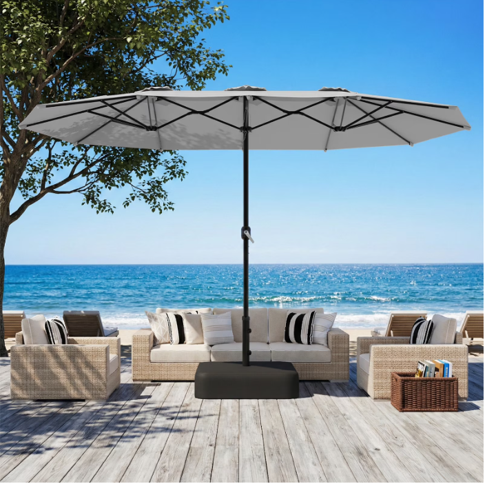 AECOJOY 15 x 9 ft Double-Sided Rectangular Patio Umbrella with Crank Handle, 1.9" Steel Pole, Weatherproof UV Protection Outdoor Market Umbrella, Dark Gray