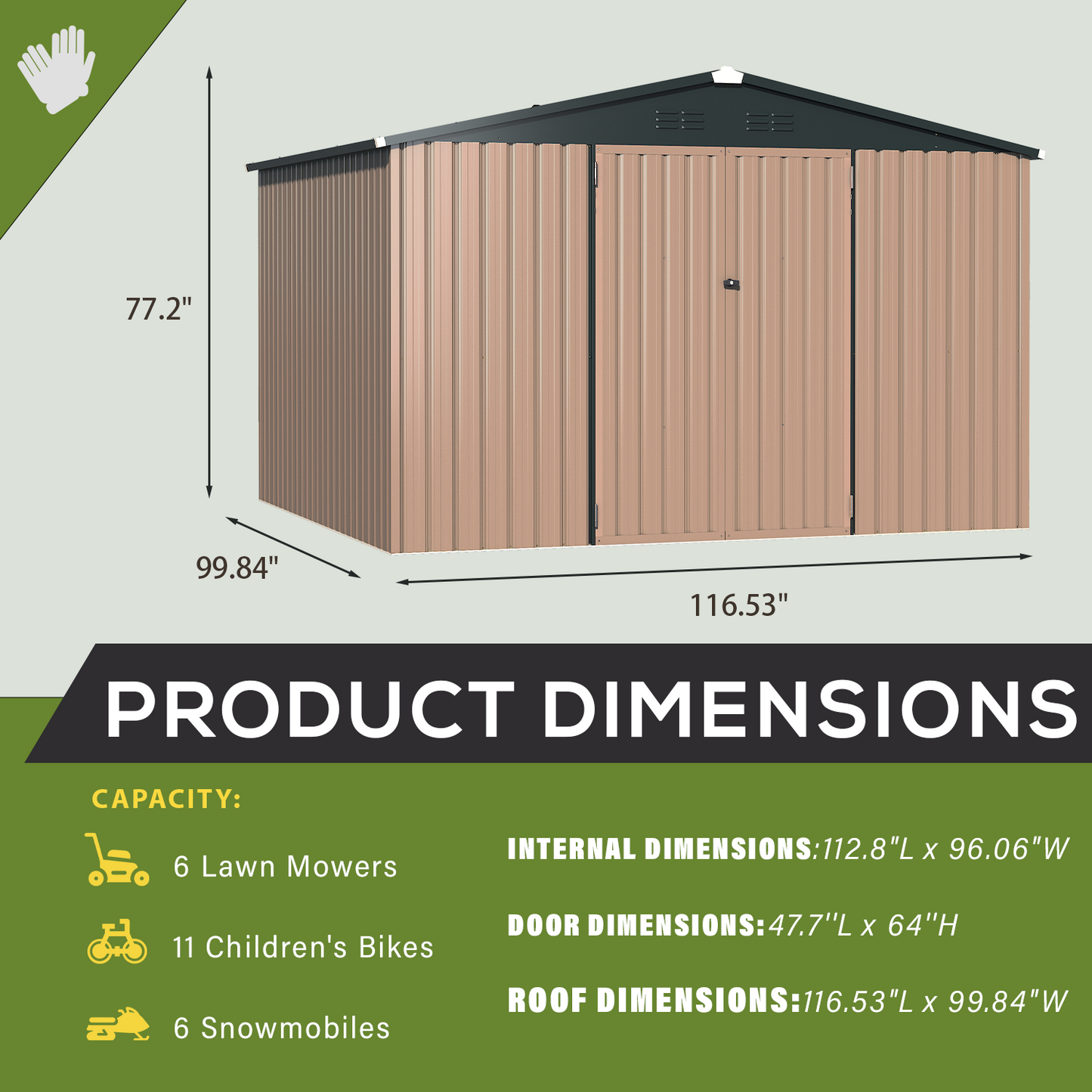 AECOJOY 10' x 8' Outdoor Storage Shed with Lockable Door Patio Metal Garden Storage Building in Brown for Outside