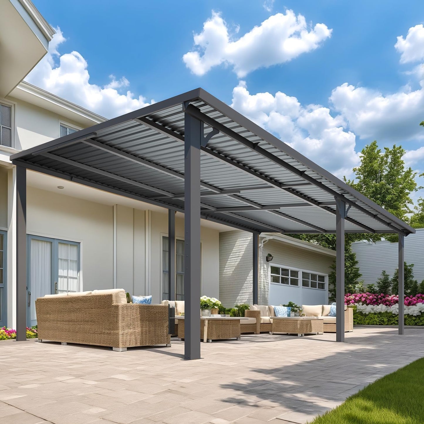 AECOJOY 12' x 20' Hardtop Gazebo, Heavy Duty Outdoor Gazebo with Galvanized Steel Sloping Roof, All Weatherproof Metal Gazebo Featuring Vertical Stripes for Patio, Backyard, and Lawns