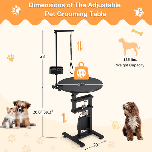 YODOLLA Electric Lift Dog Grooming Table With 24" Rotating Desktop Pet Grooming Table with Foldable Arm For Dogs at Home Tool Organizer and Wired Remote, Black