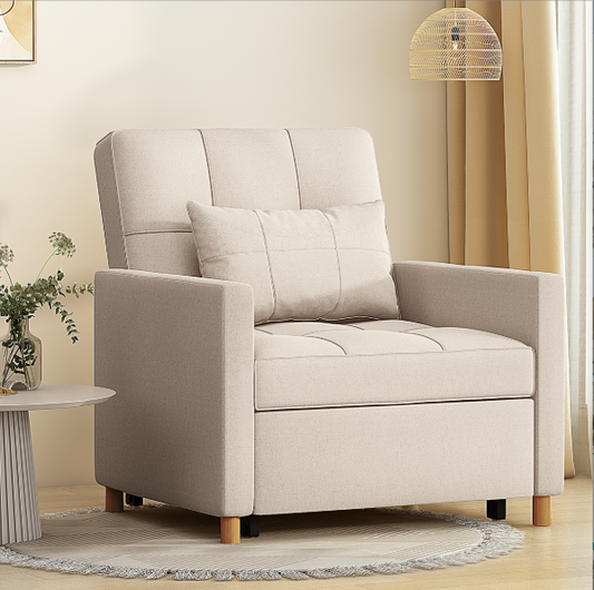 YODOLLA 31.5" Accent Chair with Pull Out Sleeper Sofa Bed, 3-in-1 Convertible Armchair for Living Room, Beige