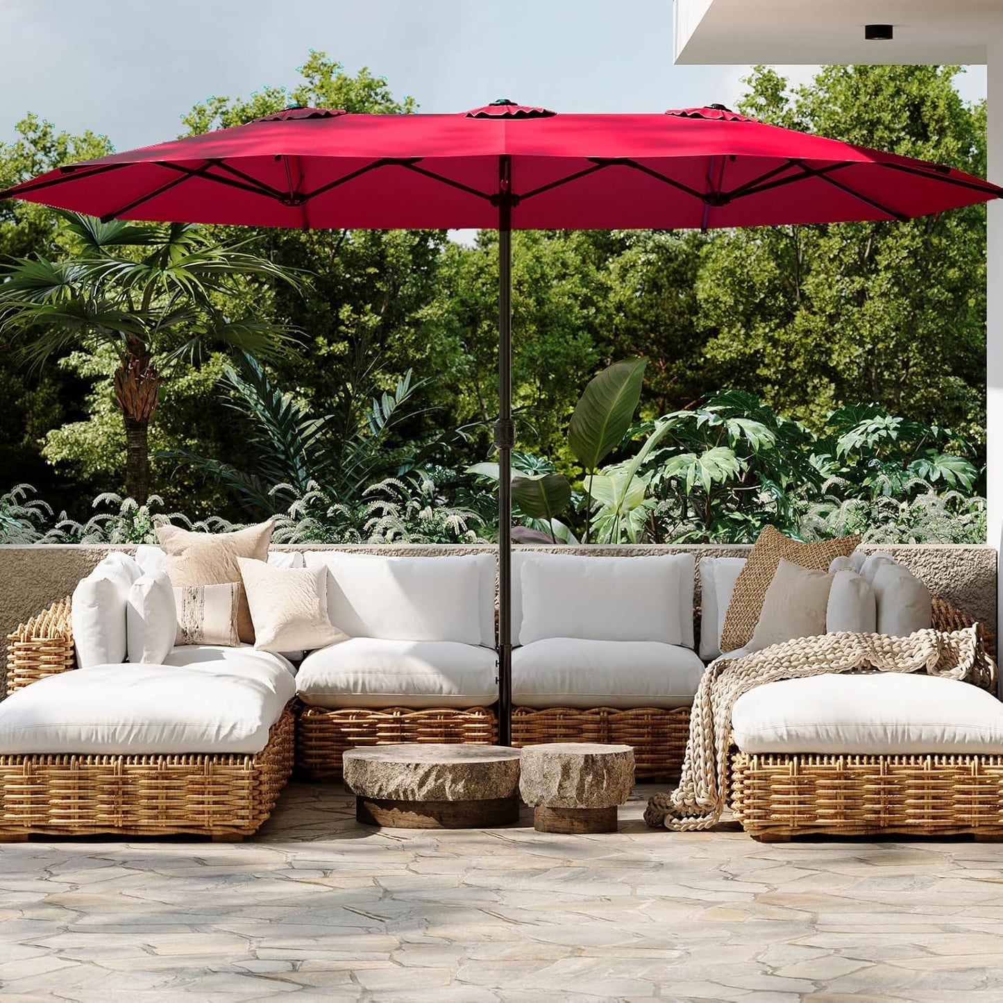 AECOJOY 15 ft Patio Double Sided Umbrella Large Outdoor Umbrella - Red