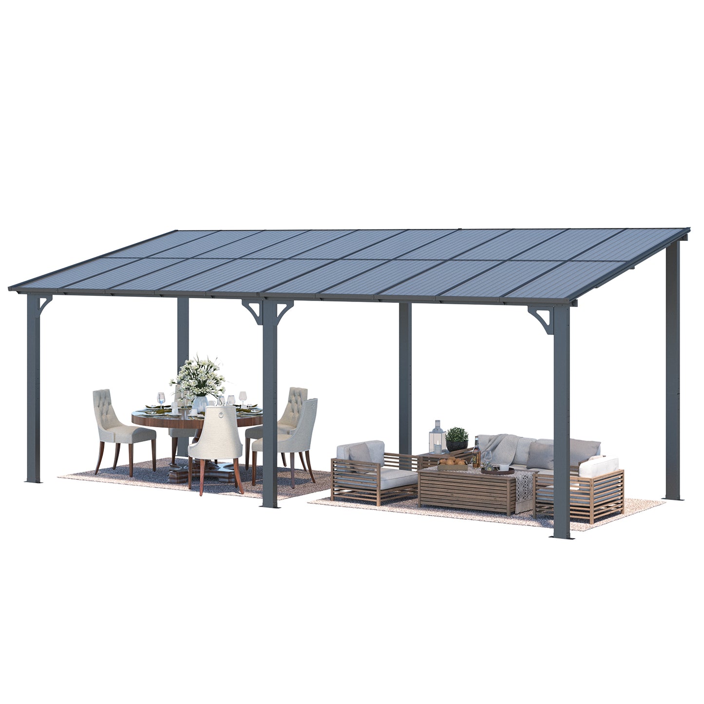 AECOJOY 8' x 20' Hardtop Gazebo Outdoor Aluminum Pergola For Garden, Patio, Backyard-Black