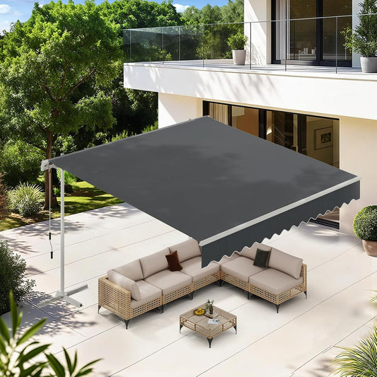 YODOLLA 13'x10' Free Standing Retractable Awning, Sun Shade Patio Awning Cover Outdoor Patio Canopy Awnings with Manual Crank Handle, Dark Gray