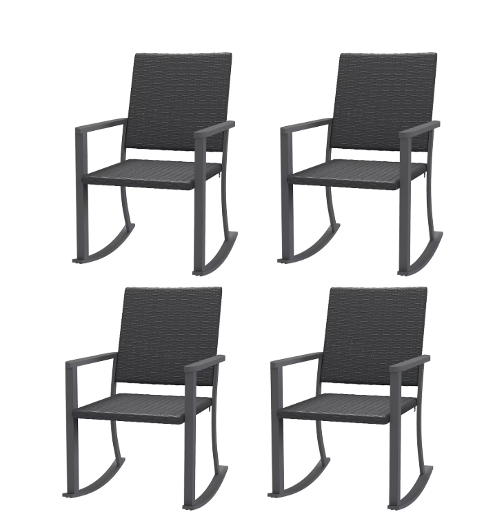 YODOLLA Patio Dining Chair (4pcs), Outdoor Rattan Firepit Patio Chair with Armrests and Metal Frame, All-Weather Outdoor Furniture for Backyard Deck Garden