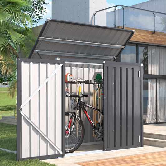 YODOLLA 16.2 Sq.ft Outdoor Horizontal Storage Shed Metal Garbarge Shed Wastebasket Enclosure Container in Gray