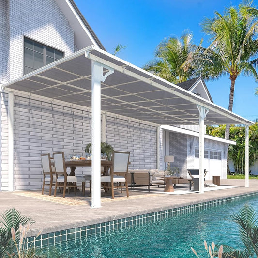 YODOLLA 12' x 20' Hardtop Gazebo Outdoor Aluminum Pergola For Garden, Patio, Backyard-White