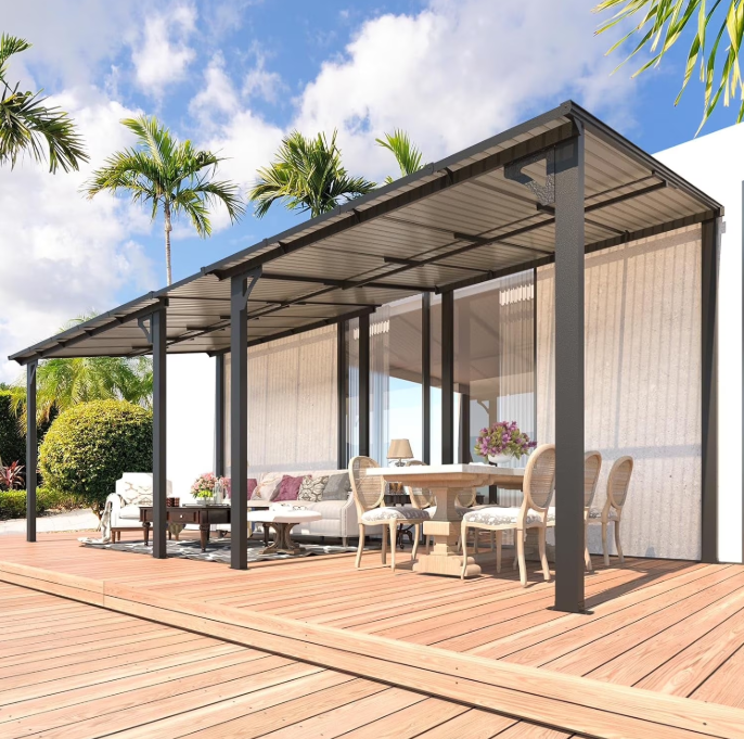 AECOJOY 8' x 18' Hardtop Gazebo Outdoor Aluminum Pergola For Garden, Patio, Backyard-Black