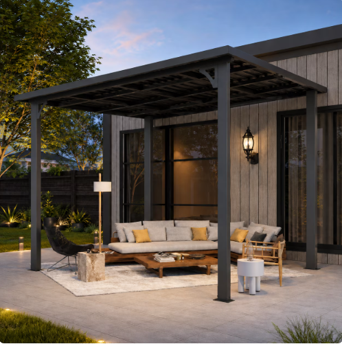 AECOJOY 10'x8' Hardtop Wall-Mounted Lean-to Gazebo, Galvanized Steel Roof for Patio and Decks