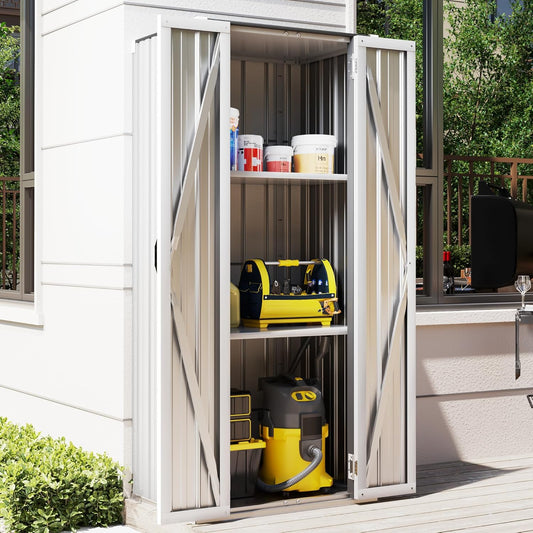 YODOLLA Outdoor Metal Storage Cabinet with Locking Doors and Adjustable Shelves for Home, Office,Garden(White)