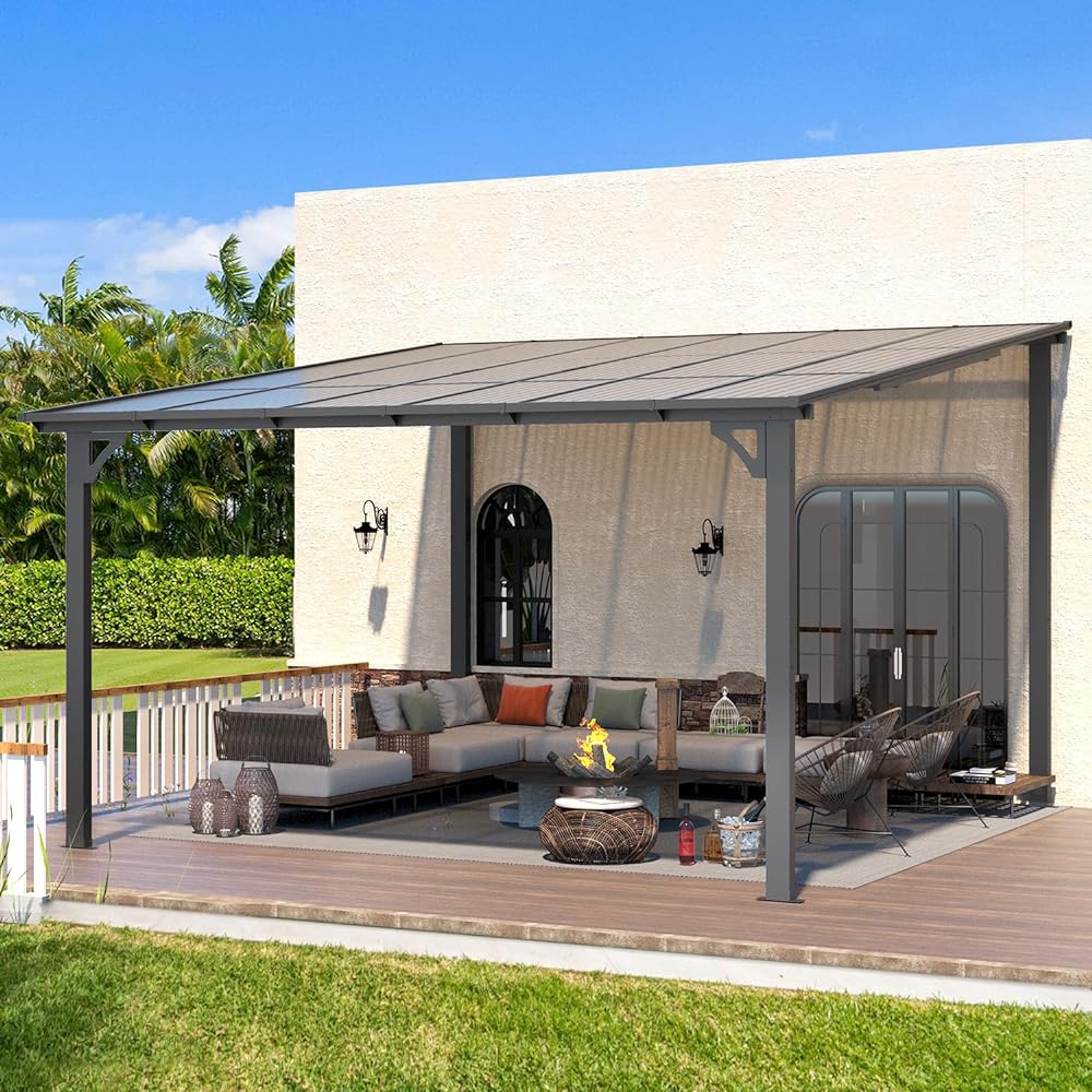 AECOJOY 12' x 12' Hardtop Gazebo Outdoor Aluminum Pergola For Garden, Patio, Backyard-Gray