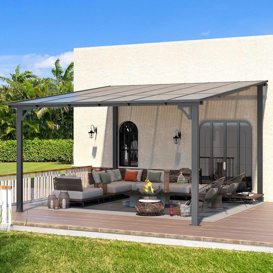 AECOJOY 12' x 12' Hardtop Gazebo Outdoor Aluminum Pergola For Garden, Patio, Backyard-Gray