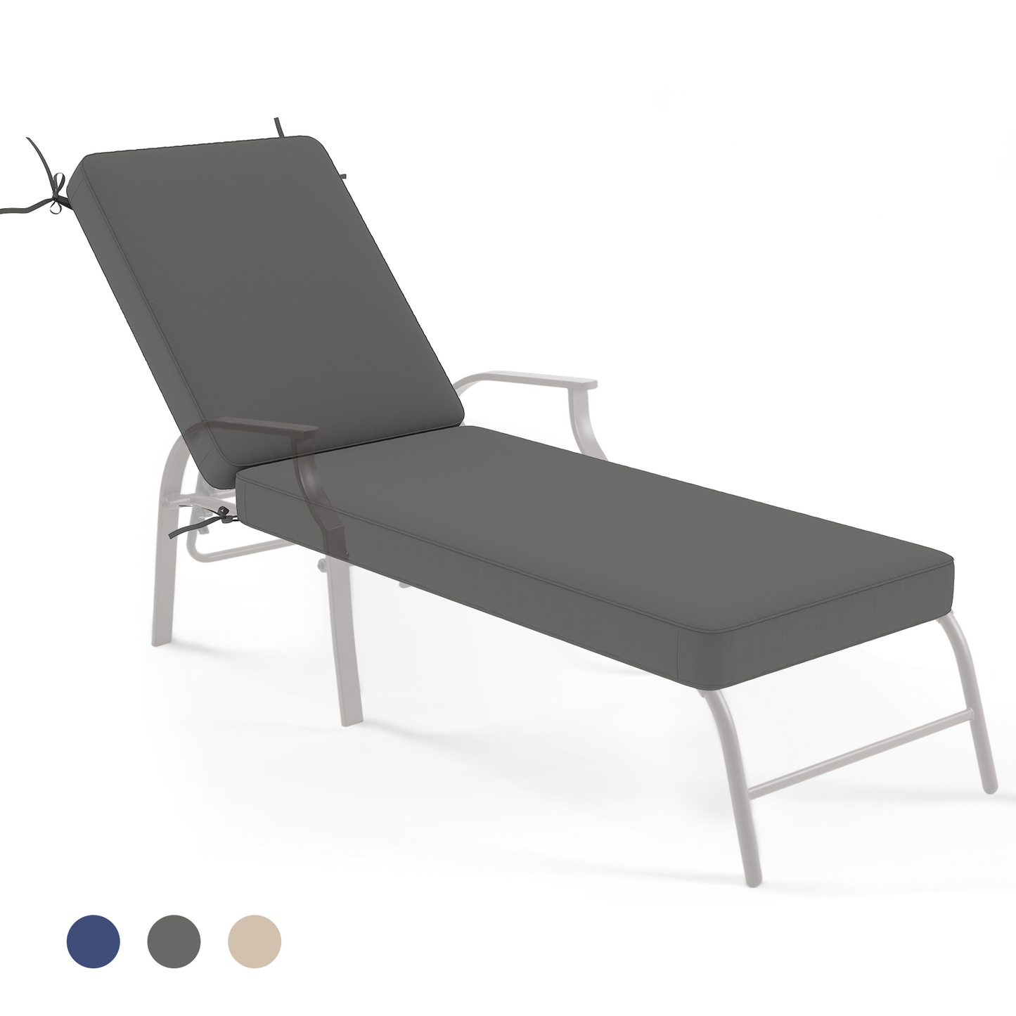 AECOJOY 72" x 21" x 4" Patio Lounge Chair Cushions Set of 2, Outdoor Chaise Lounge Replacement with Removable Cover in Dark Grey