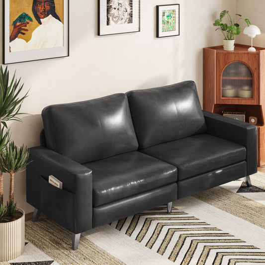 AECOJOY 79" Faux Leather Sofa 3 Seater Couch Loveseat Living Room Furniture in Black