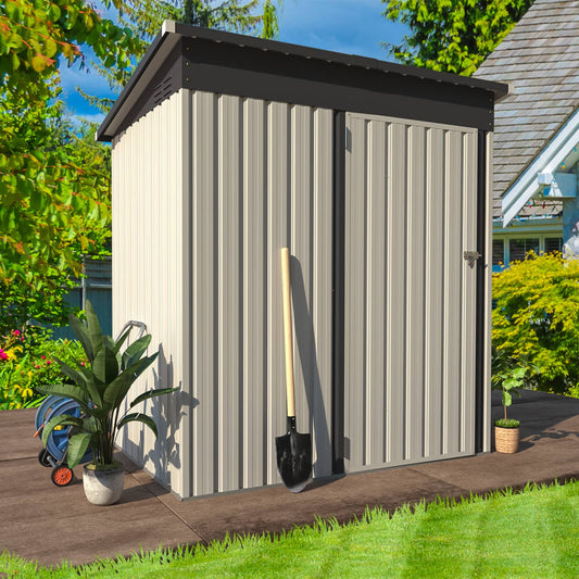 AECOJOY 5' x 3' Outdoor Metal Storage Shed with Lockable Door for Backyard in White