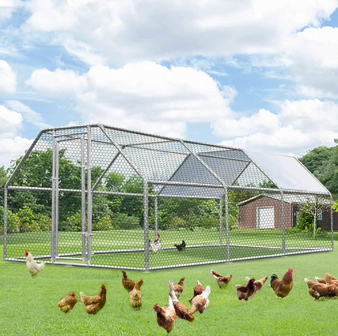 YODOLLA Outdoor Chicken Playpen 19' x 9' x 6.5' Walk-in Metal Hen Cage with Waterproof Cover Chicken Coop Enclosure