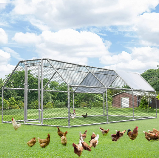 YODOLLA Outdoor Chicken Playpen 19' x 9' x 6.5' Walk-in Metal Hen Cage with Waterproof Cover Chicken Coop Enclosure