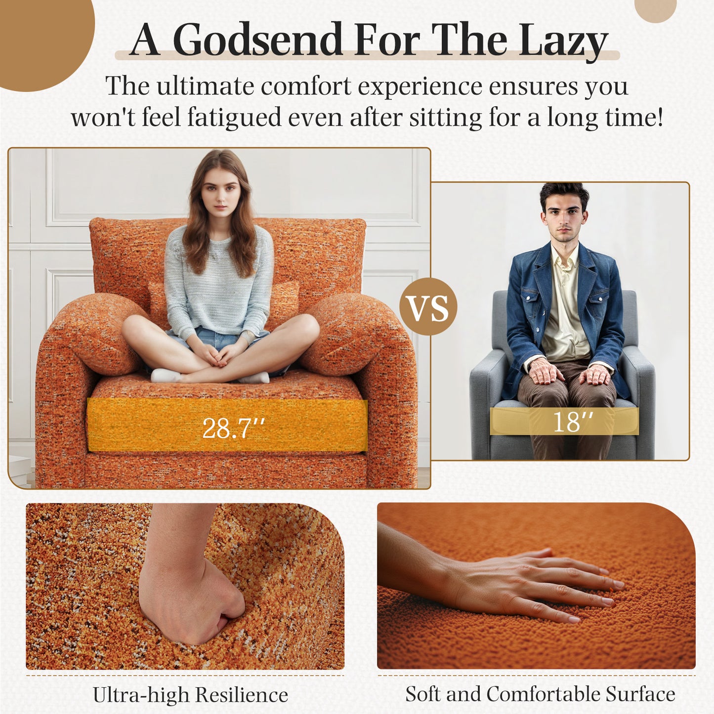 YODOLLA Oversized Accent Chair for Living Room, 36.2'' Chenille Mid Century Reading Chair in Orange