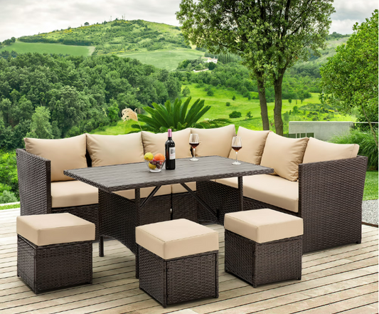 Danrelax 7-Piece Patio Conversation Set, PE Rattan Wicker Furniture, Steel Frame, Brown