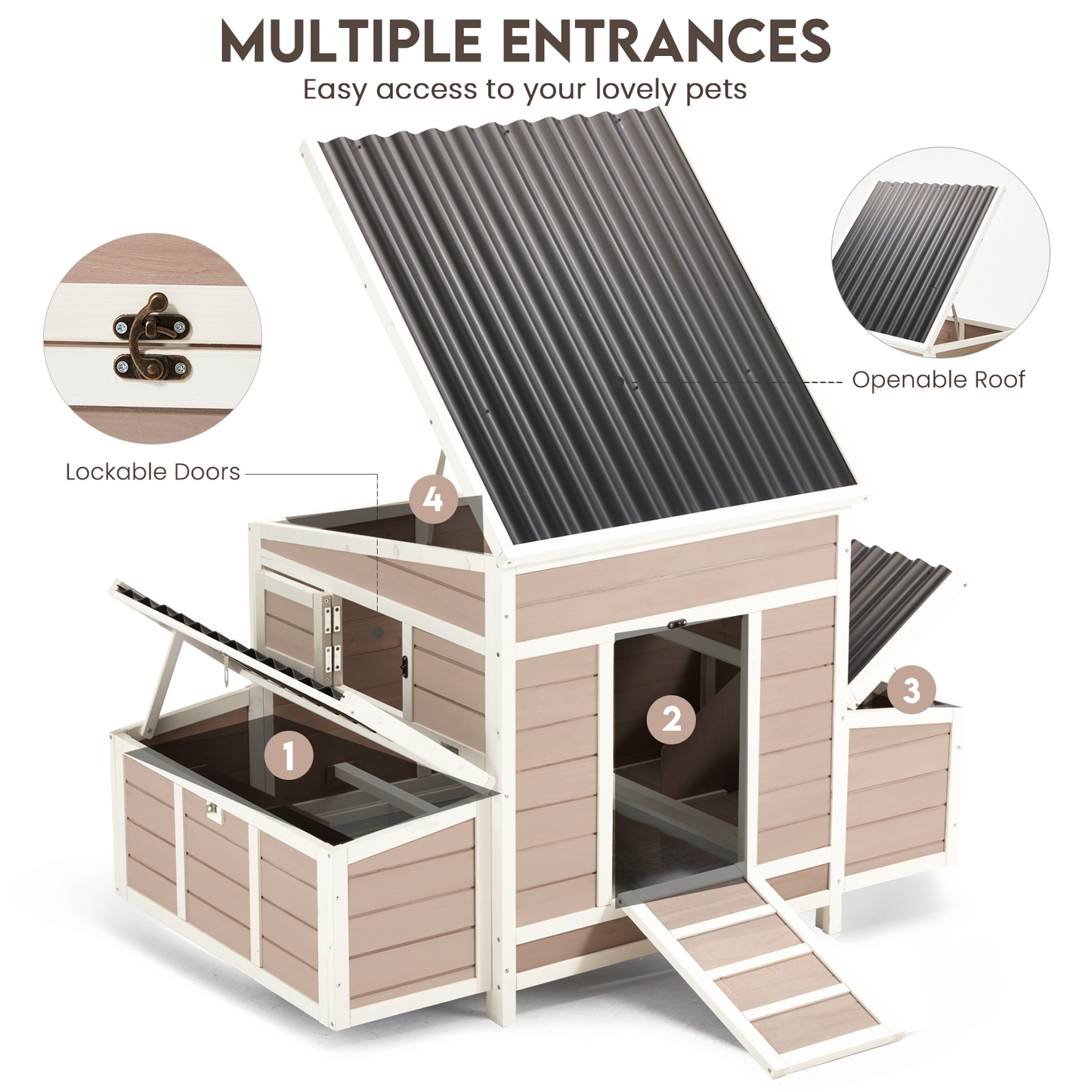 YODOLLA Chicken Coop 56" Large Wooden Chicken Hutch with 6 Nesting Boxes Outdoor Hen House Chicken Cage w/Ramps, Removable Tray for Easy Cleaning, Brown