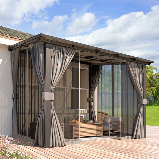 YODOLLA 12' x 8' Outdoor Hardtop Gazebo With Mosquito Net, Pergola for Garden, Patio, Backyard-Dark Grey